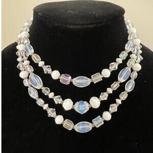 Vintage Necklace 18" Opaque Opalescent Glass Bead Vtg Costume Jewelry Lot U13